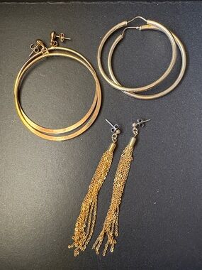 Vintage Gold Hoop and Tassel Earring Set